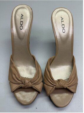 Aldo Knotted Slide Wedge Sandals Nude Metallic Wedge Size 8 NWOB Fall Sale